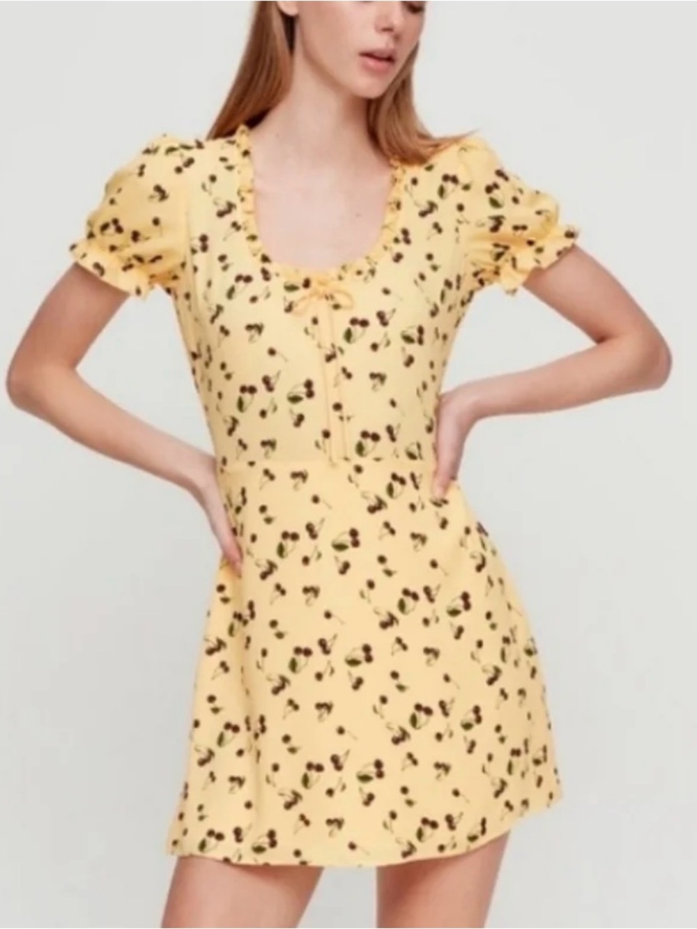 Aritzia Sunday Best Cher Yellow Cherry Print Mini Dress